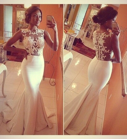wedding dress, floral and pearls
