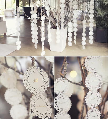 paper doily, diy and wedding seating