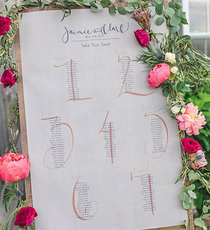 seating chart and flowers