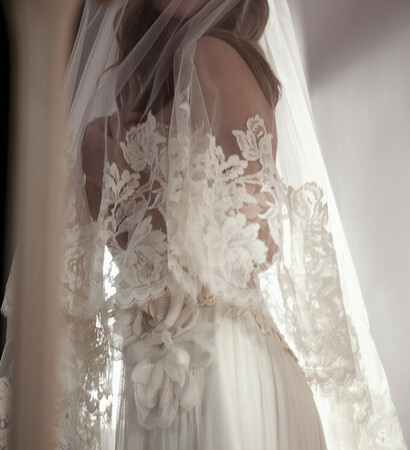wedding dress, veil and wedding gown