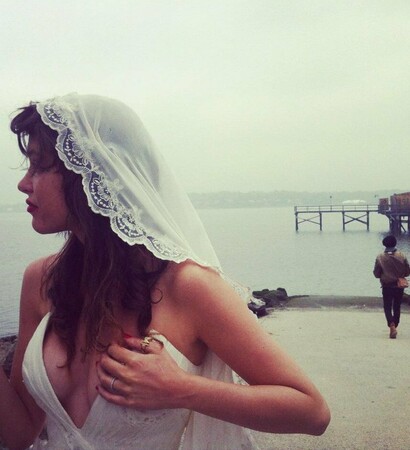 wedding dress, nature and water