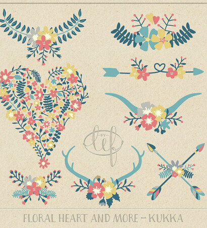 floral, heart and arrow