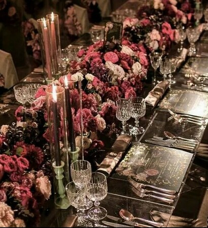 party, bouquet and menu