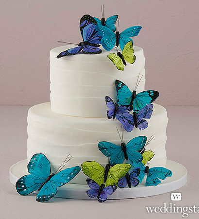 cake, butterflies and teal