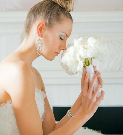 peonies, hairstyle and bride