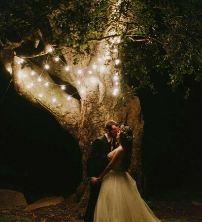 nightwedding, outside and lightsaroundtree