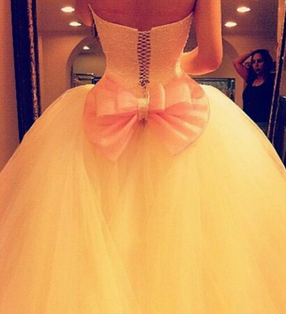 pink bow, white and gown