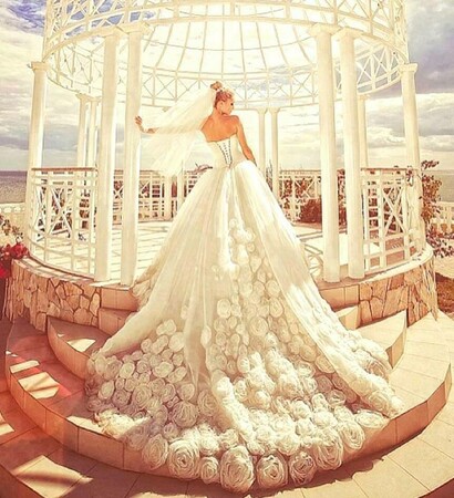 wedding dress, diamonds and sun shining bright