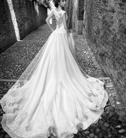 embroidery, long train and wedding dress