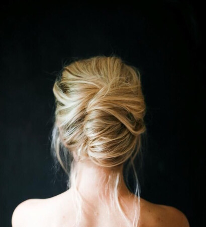 updo, shoulders and blonde