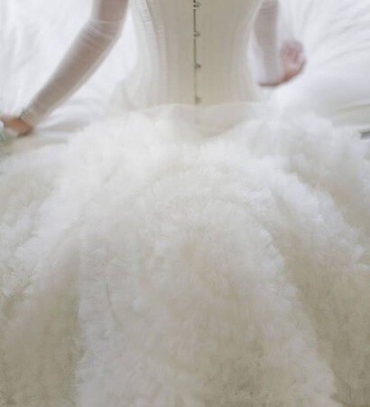 white wedding dress, dress and white