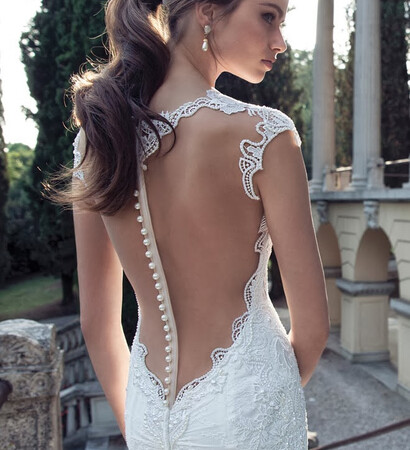 wedding dress, embroidery and backless