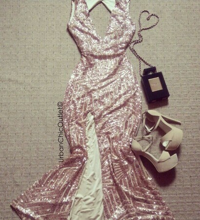 party, heels and glitter dress
