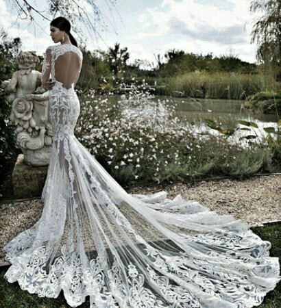 white, ponytail and mermaid dress