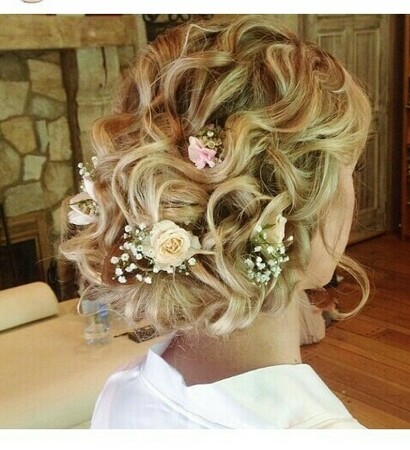 updo, flowers and roses
