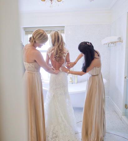 girl, weddingdress and bridesmaids