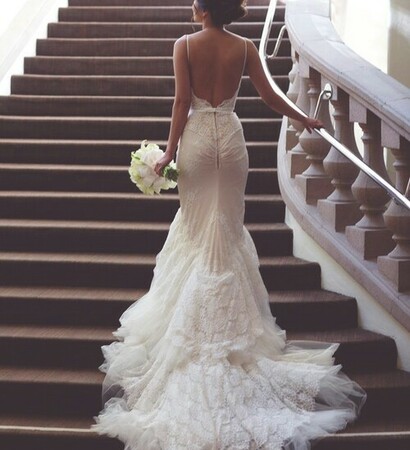 bride, stairs and dress
