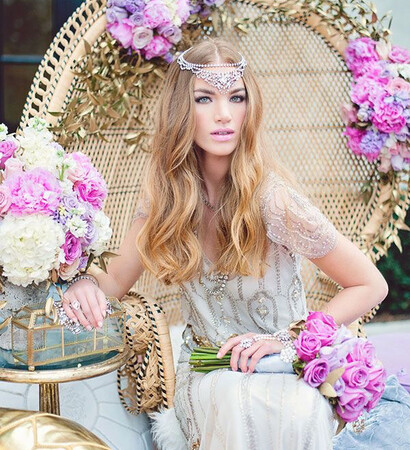 headband, dress and flowers