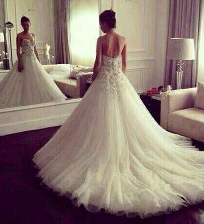 love, long train wedding dress and corset wedding dress