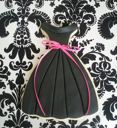 cake, little black dress favor and little black dress cookie
