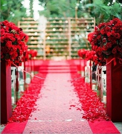 bouquet, aisle and flowers