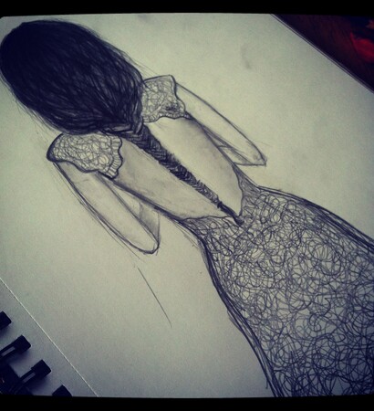 drawing, hair and weddingdress