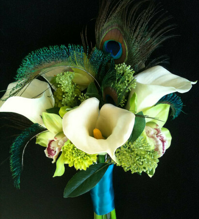 peacock and bouquet