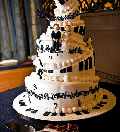 music notes and wedding cake