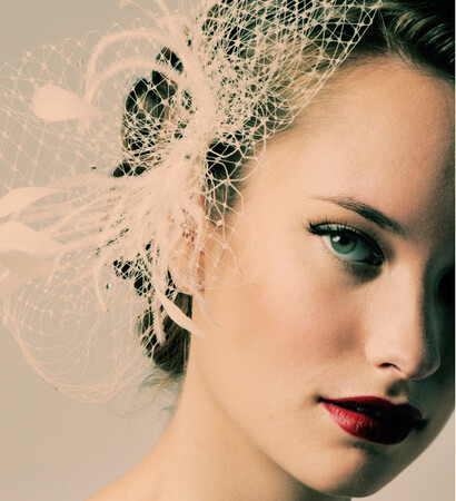 fashion, veil and red lips