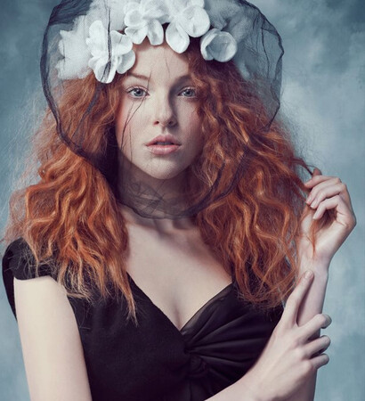 redhead, bride and dress