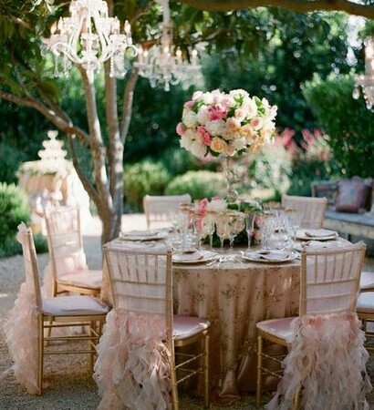 pink, ruffles and chandelier
