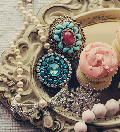pink, pretty food and jewelry