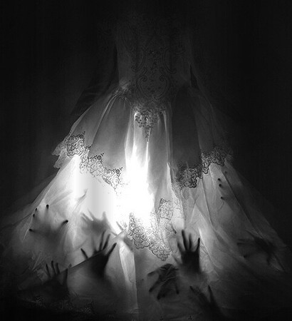 wedding dress, ghos and black and white