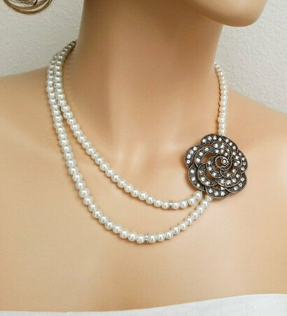 swarovski white necklace, wedding necklace and pearl necklace