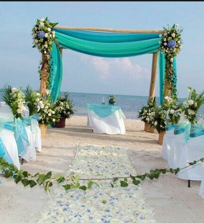 outdoors, turquoise and beach wedding