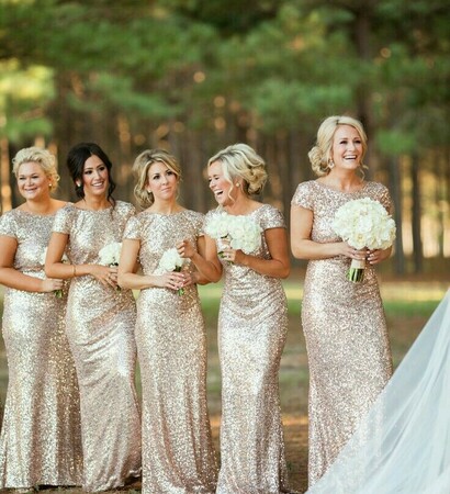 gold, bridesmaid and dresses