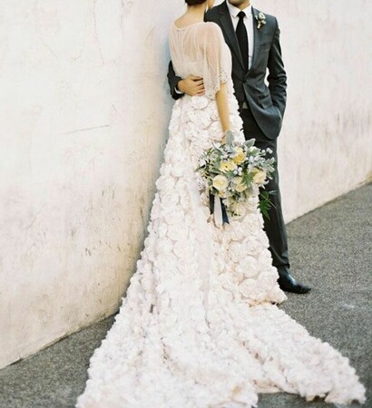 wedding dress, white and flowers