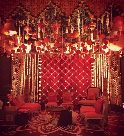 indian wedding, red and mandap