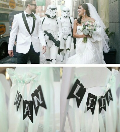 bride, stormtroopers and leia