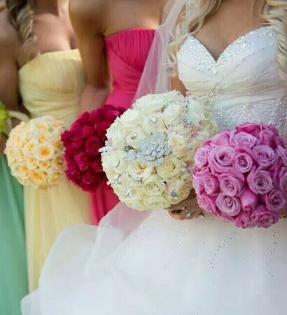 bridesmaid bouquet, mix and match wedding and bridesmaid dresses