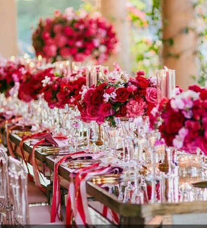 pink roses, wedding decorations and hot pink roses