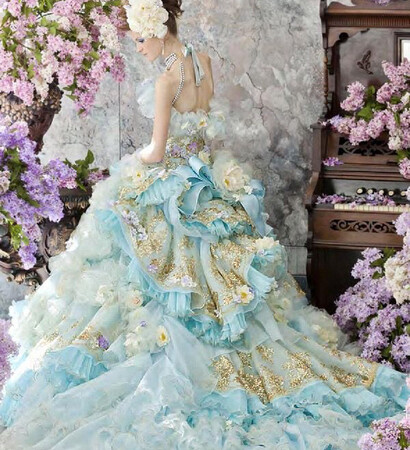 flowers, wedding dress and blue roses