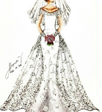 charcoal, illustration and wedding gown
