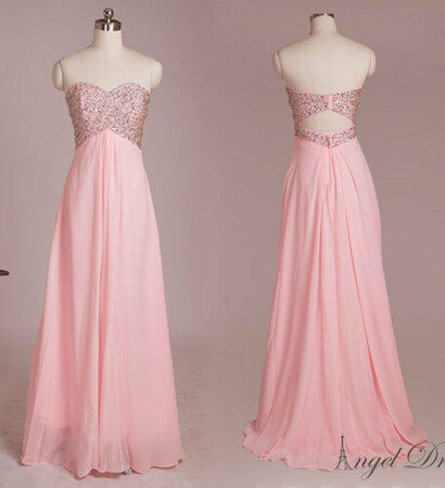 pink long evening dress, long prom dress and wedding party dresses