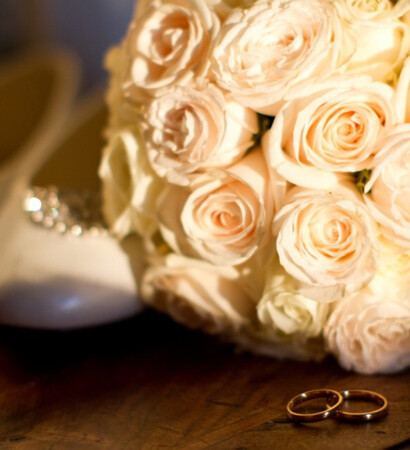 shoes, flowers and wedding rings