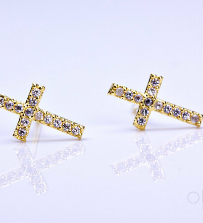 gold cross stud earrings, cubic zirconia earrings and tiny cross earrings