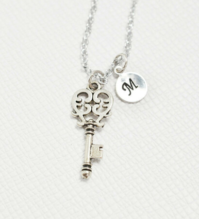 custom initial, skeleton key jewelry and bff gift
