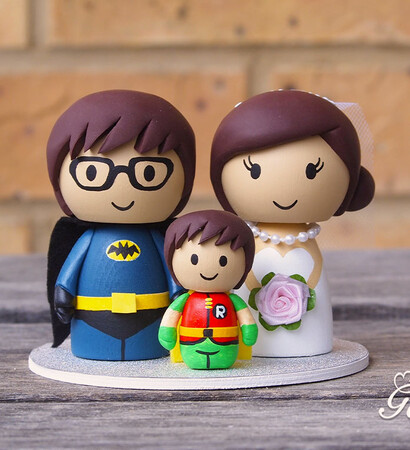 cake topper, wedding cake topper and superhero