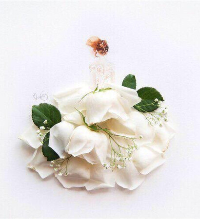 weddinggown, floral and white