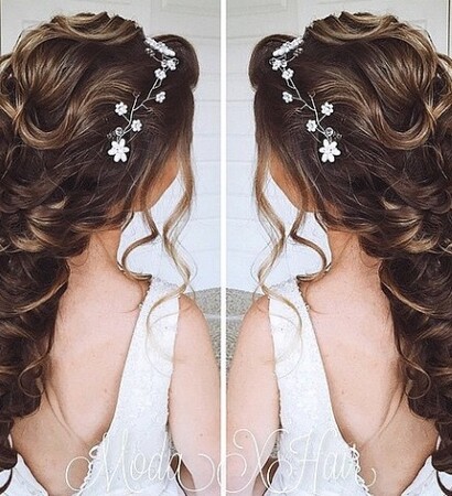 brunette, curls and bridal hair